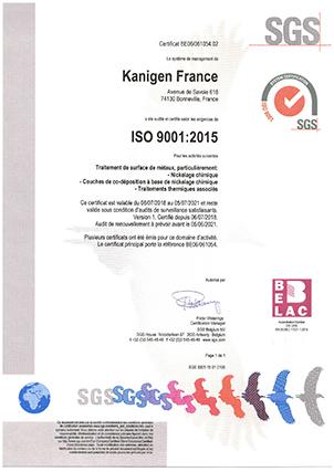 ISO 9001-2015 qualifications Kanigen France