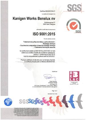 ISO 9001-2015 qualifications Kanigen Works Benelux